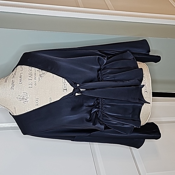 Ramy Brook Navy Blue Katrina Tie Neck Bell Sleeve Blouse - Size Large - Picture 4 of 10